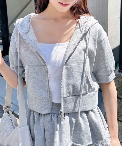 INGNI(イング)の「レース付ミニスウェットジップパーカー(パーカー・レディース・グレー/オートミール/ネイビー・M)」の6枚目の写真