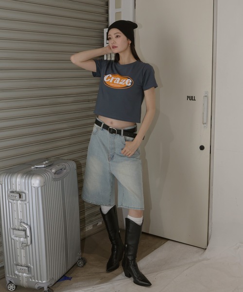 Mili affinity(ミリアフィニティー)の「センターロゴコンパクト半袖Tシャツ(Tシャツ/カットソー・レディース・レッド/オフホワイト/ブルー/ブラック・FREE)」の6枚目の写真