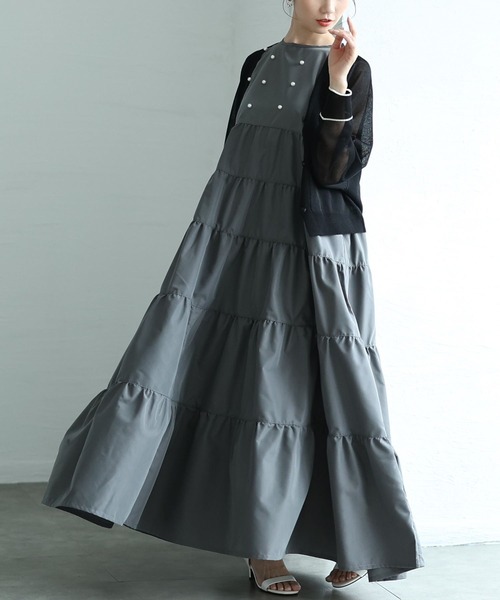 Sawa a la mode(サワアラモード)の「ノースリーブティアードワンピース(ワンピース・レディース・グレー/ブラック・FREE)」の1枚目の写真