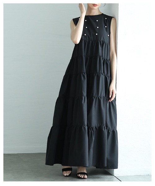 Sawa a la mode(サワアラモード)の「ノースリーブティアードワンピース(ワンピース・レディース・グレー/ブラック・FREE)」の9枚目の写真