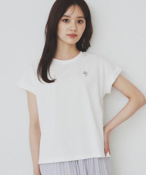 セール】《6色展開/S-3Lサイズ》フラワー刺繍Tシャツ【汗ジミ