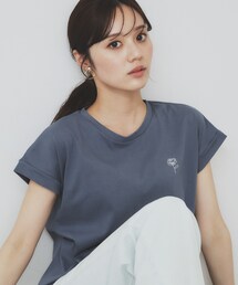 index | 《6色展開/S-3Lサイズ》フラワー刺繍Tシャツ【汗ジミ防止/吸水速乾/接触冷感/UVケア/洗濯機洗い可】(Tシャツ/カットソー)