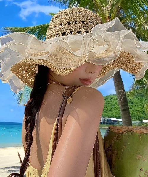 【夏物最終セール中✨】新品タグ付き✨eimyistore　麦わら帽子 麦わら帽子 レディース 洗える uv たためる 春夏 WashableRibbon