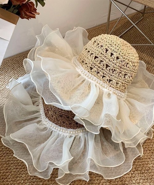 苹果さま専用　キッズ フリル付き麦わら帽子 ベージュピンク 麦わら帽子 ベージュ ピンク リボン付き 48cm - メルカリ