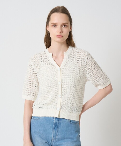ANAYI ホワイト カーディガン サイズ36 ANAYI｜フルールVネック8分袖カーディガン | Rakuten Fashion