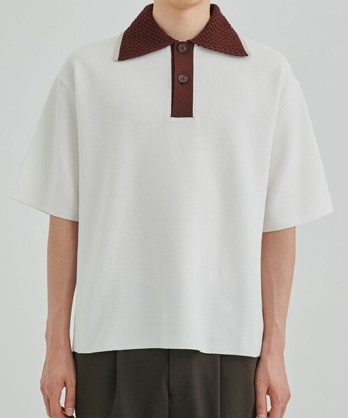 UNITED TOKYO（ユナイテッドトウキョウ）の「クロシェモダール ニットポロ　｜夏服/衿切替（ニット/セーター・メンズ・オフホワイト/ブラック・1/2）」の7枚目の写真