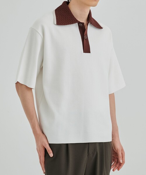 UNITED TOKYO（ユナイテッドトウキョウ）の「クロシェモダール ニットポロ　｜夏服/衿切替（ニット/セーター・メンズ・オフホワイト/ブラック・1/2）」の13枚目の写真