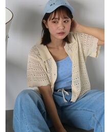 ehka sopo | 透かし編み襟付きカーディガン(カーディガン/ボレロ)