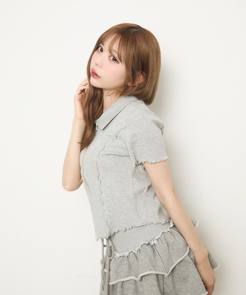 TITTY&CO.（ティティーアンドコー）の「Wジップ半袖リブトップス（パーカー・レディース・チャコールグレー/グレー/ブラック・FREE）」の14枚目の写真