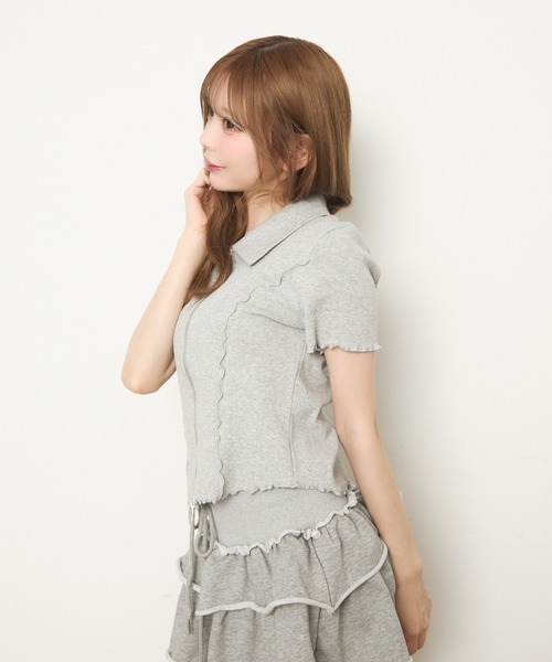 TITTY&CO.（ティティーアンドコー）の「Wジップ半袖リブトップス（パーカー・レディース・チャコールグレー/グレー/ブラック・FREE）」の15枚目の写真