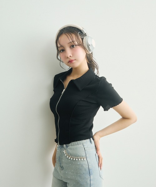 TITTY&CO.（ティティーアンドコー）の「Wジップ半袖リブトップス（パーカー・レディース・チャコールグレー/グレー/ブラック・FREE）」の9枚目の写真