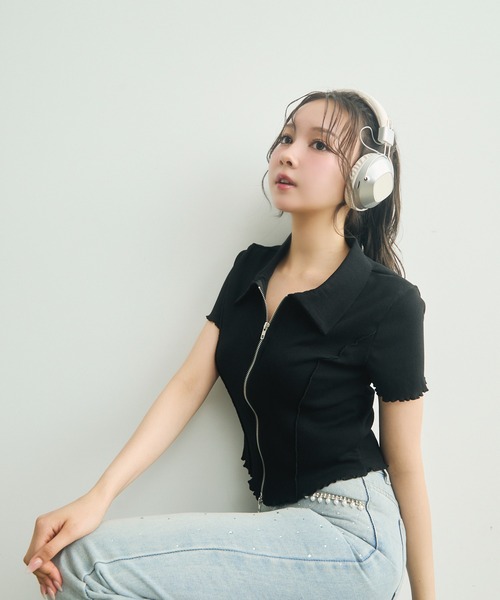 TITTY&CO.（ティティーアンドコー）の「Wジップ半袖リブトップス（パーカー・レディース・チャコールグレー/グレー/ブラック・FREE）」の7枚目の写真