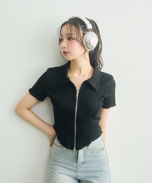 TITTY&CO.（ティティーアンドコー）の「Wジップ半袖リブトップス（パーカー・レディース・チャコールグレー/グレー/ブラック・FREE）」の5枚目の写真