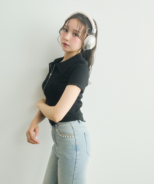 TITTY&CO.（ティティーアンドコー）の「Wジップ半袖リブトップス（パーカー・レディース・チャコールグレー/グレー/ブラック・FREE）」の11枚目の写真