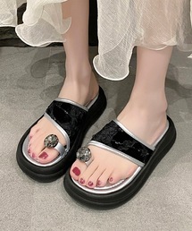 ビジュー メタリック ジャガード 親指 トング サンダル