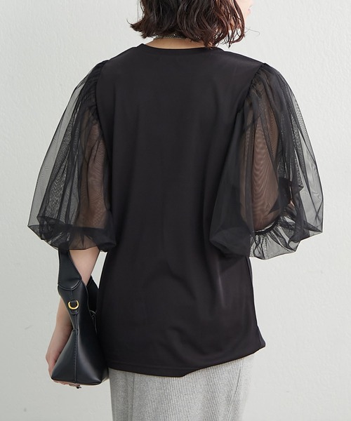 Remind me and forever(リマインドミーアンドフォーエバー)の「袖チュールTシャツ(Tシャツ/カットソー・レディース・ブラック/オフホワイト/トップグレー・FREE)」の18枚目の写真