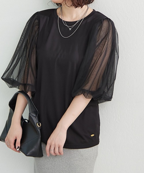 Remind me and forever(リマインドミーアンドフォーエバー)の「袖チュールTシャツ(Tシャツ/カットソー・レディース・ブラック/オフホワイト/トップグレー・FREE)」の17枚目の写真