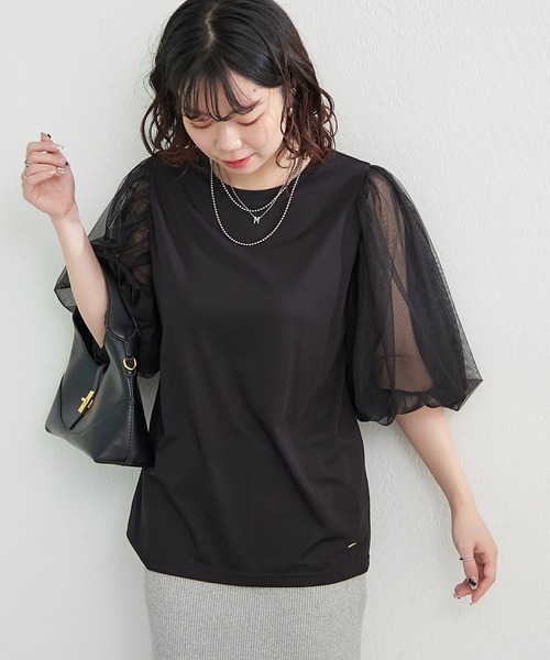 Remind me and forever(リマインドミーアンドフォーエバー)の「袖チュールTシャツ(Tシャツ/カットソー・レディース・ブラック/オフホワイト/トップグレー・FREE)」の20枚目の写真