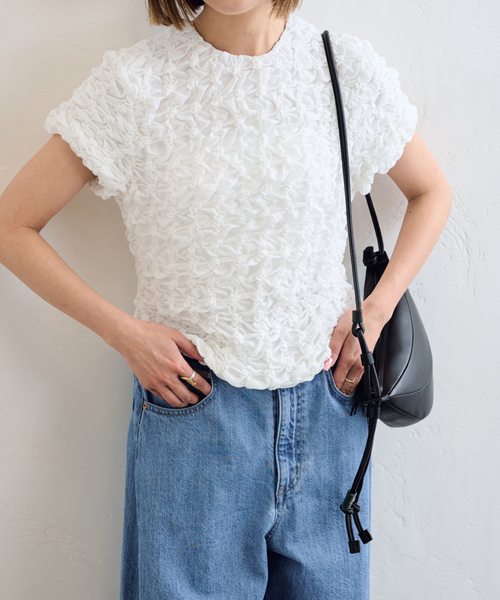 U by SPICK&SPAN（ユーバイスピックアンドスパン）の「《追加》popcorn ribon ブラウス（シャツ/ブラウス・レディース・ホワイト/ピンク/ブルー・FREE）」の4枚目の写真