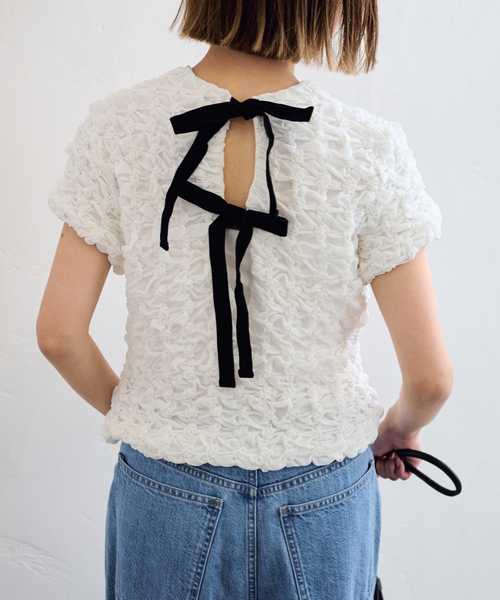 U by SPICK&SPAN（ユーバイスピックアンドスパン）の「《追加》popcorn ribon ブラウス（シャツ/ブラウス・レディース・ホワイト/ピンク/ブルー・FREE）」の6枚目の写真