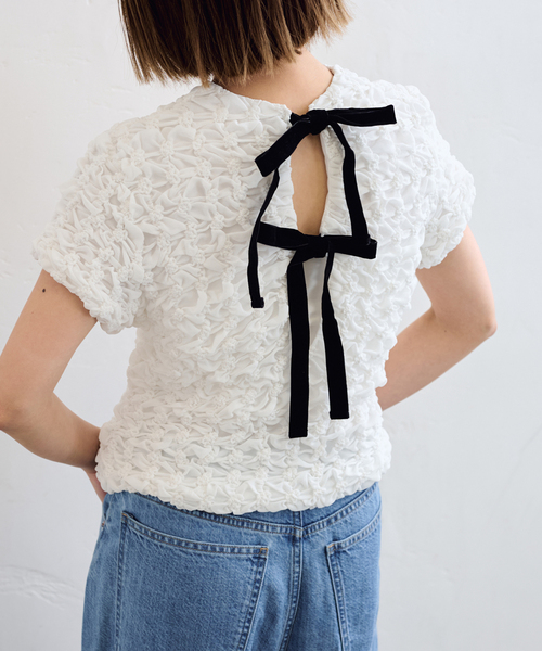 U by SPICK&SPAN（ユーバイスピックアンドスパン）の「《追加》popcorn ribon ブラウス（シャツ/ブラウス・レディース・ホワイト/ピンク/ブルー・FREE）」の7枚目の写真