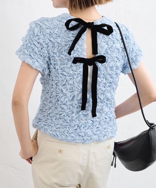 U by SPICK&SPAN（ユーバイスピックアンドスパン）の「《追加》popcorn ribon ブラウス（シャツ/ブラウス・レディース・ホワイト/ピンク/ブルー・FREE）」の16枚目の写真