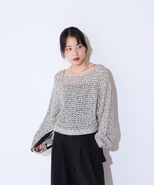 JEANASIS（ジーナシス）の「3GMIXショートテープヤーン/589936（ニット/セーター・レディース・アイボリー/グレー系その他/ブラック・FREE）」の15枚目の写真