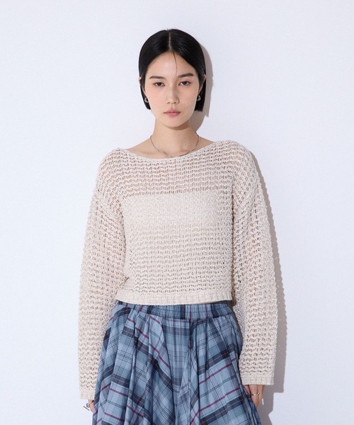 Laumusician テープヤーンレースニット ラグスタイル LUXSTYLE テープヤーンレース編みニット/ニット