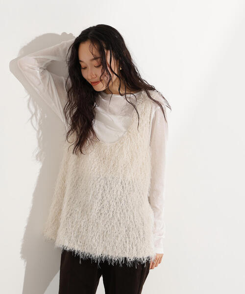 N.(N. Natural Beauty Basic)(エヌエヌナチュラルビューティーベーシック)の「フリンジベスト(ベスト・レディース・オフホワイト/ベージュ・MEDIUM)」の18枚目の写真
