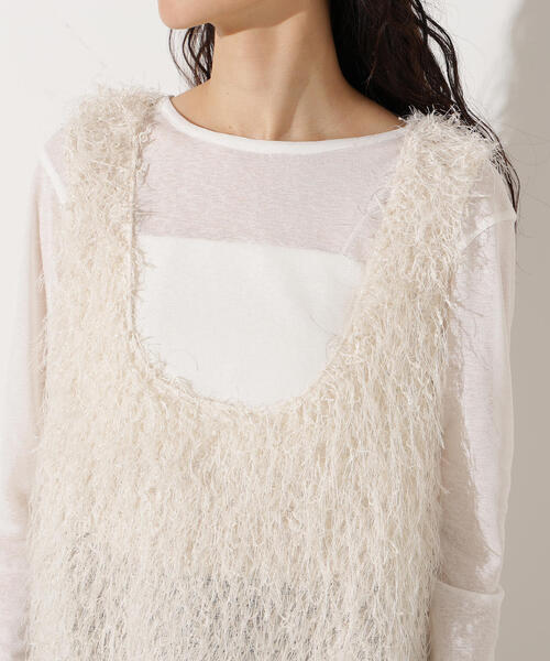 N.(N. Natural Beauty Basic)(エヌエヌナチュラルビューティーベーシック)の「フリンジベスト(ベスト・レディース・オフホワイト/ベージュ・MEDIUM)」の3枚目の写真