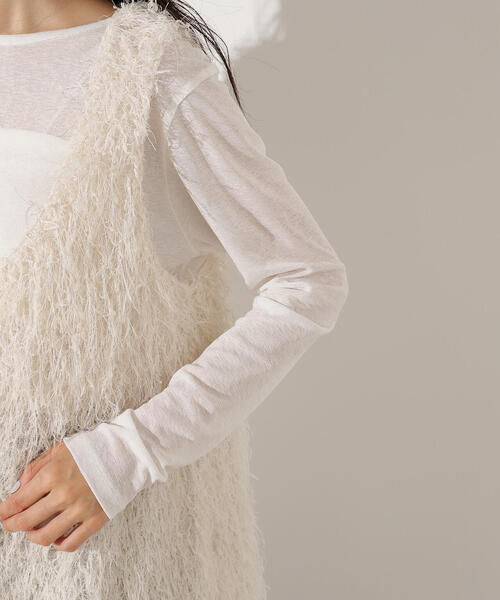 N.(N. Natural Beauty Basic)(エヌエヌナチュラルビューティーベーシック)の「フリンジベスト(ベスト・レディース・オフホワイト/ベージュ・MEDIUM)」の4枚目の写真