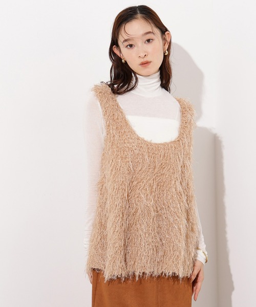 N.(N. Natural Beauty Basic)(エヌエヌナチュラルビューティーベーシック)の「フリンジベスト(ベスト・レディース・オフホワイト/ベージュ・MEDIUM)」の1枚目の写真