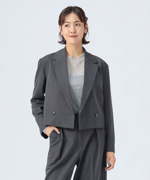 セール】ラメ ストライプ クロップド ジャケット（テーラード