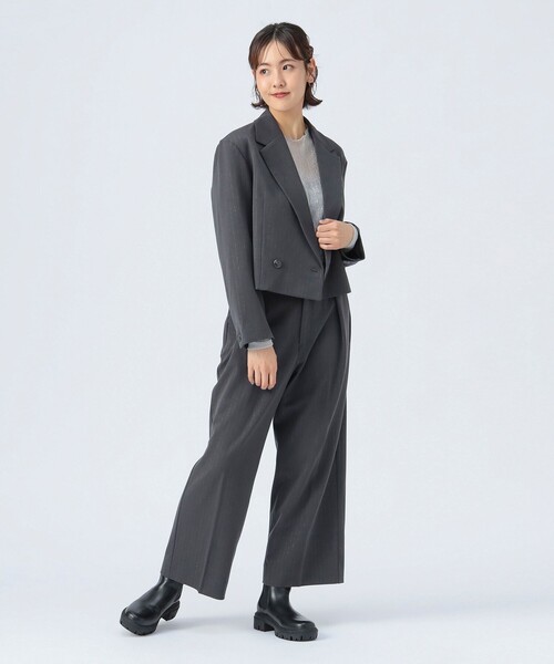 セール】ラメ ストライプ クロップド ジャケット（テーラード