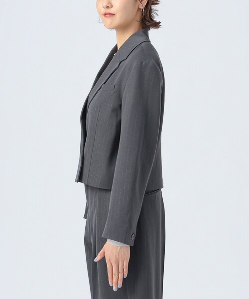 セール】ラメ ストライプ クロップド ジャケット（テーラード