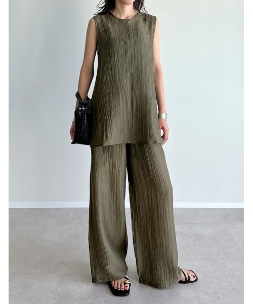 Re:EDIT（リエディ）の「[接触冷感][2点セット]シアーリネンタッチパンツセットアップ（セットアップ・レディース・カーキ/ブラック/ブラウン・MEDIUM）」の3枚目の写真