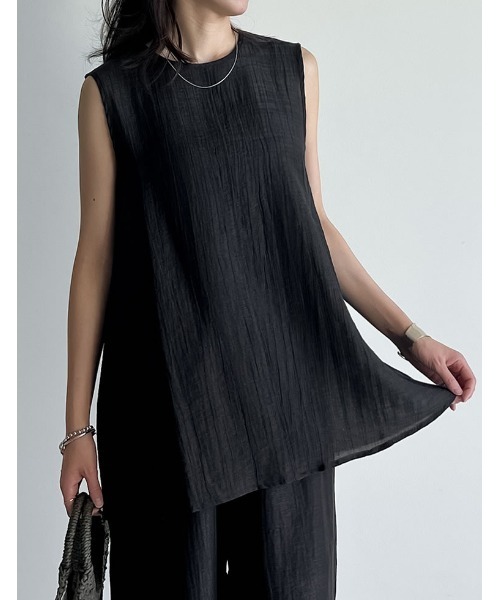 Re:EDIT（リエディ）の「[接触冷感][2点セット]シアーリネンタッチパンツセットアップ（セットアップ・レディース・カーキ/ブラック/ブラウン・MEDIUM）」の5枚目の写真