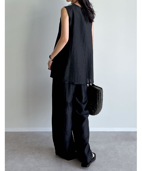 Re:EDIT（リエディ）の「[接触冷感][2点セット]シアーリネンタッチパンツセットアップ（セットアップ・レディース・カーキ/ブラック/ブラウン・MEDIUM）」の7枚目の写真