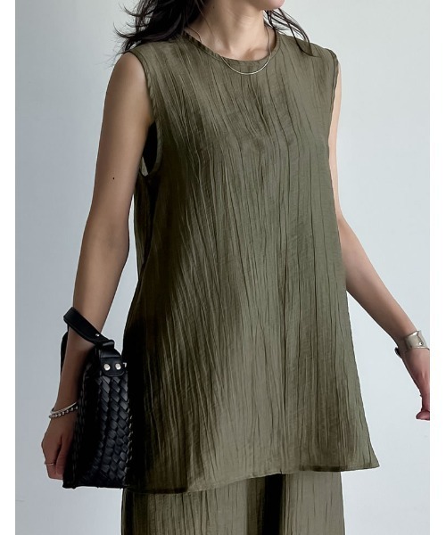 Re:EDIT（リエディ）の「[接触冷感][2点セット]シアーリネンタッチパンツセットアップ（セットアップ・レディース・カーキ/ブラック/ブラウン・MEDIUM）」の13枚目の写真