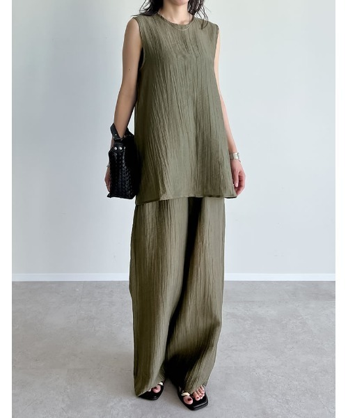 Re:EDIT（リエディ）の「[接触冷感][2点セット]シアーリネンタッチパンツセットアップ（セットアップ・レディース・カーキ/ブラック/ブラウン・MEDIUM）」の16枚目の写真
