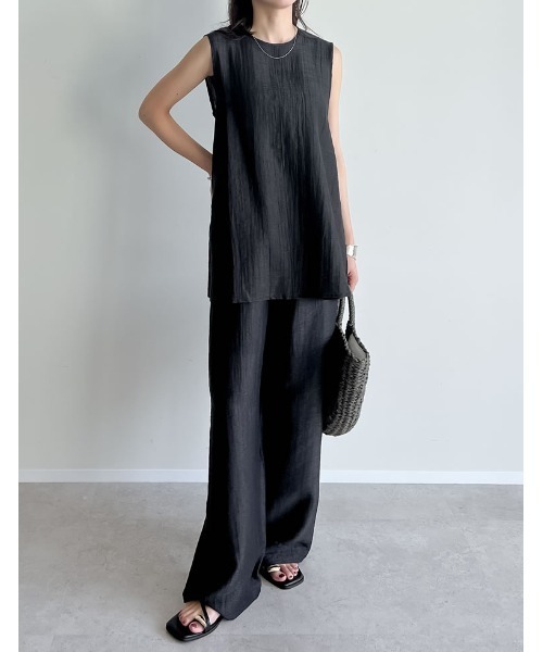 Re:EDIT（リエディ）の「[接触冷感][2点セット]シアーリネンタッチパンツセットアップ（セットアップ・レディース・カーキ/ブラック/ブラウン・MEDIUM）」の4枚目の写真