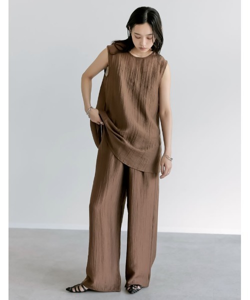 Re:EDIT（リエディ）の「[接触冷感][2点セット]シアーリネンタッチパンツセットアップ（セットアップ・レディース・カーキ/ブラック/ブラウン・MEDIUM）」の10枚目の写真