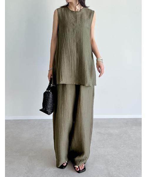 Re:EDIT（リエディ）の「[接触冷感][2点セット]シアーリネンタッチパンツセットアップ（セットアップ・レディース・カーキ/ブラック/ブラウン・MEDIUM）」の14枚目の写真