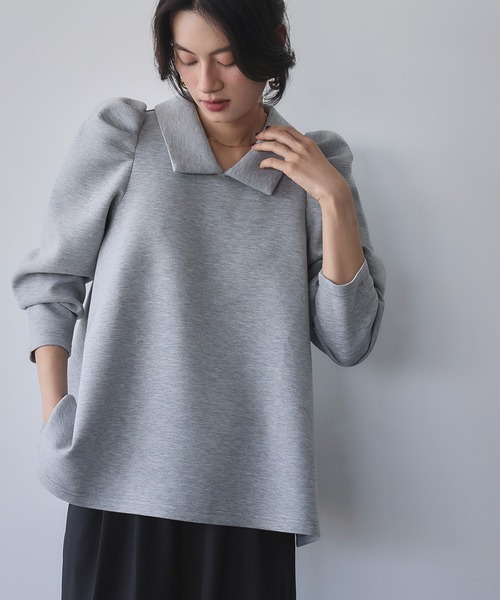 ELFRANK(エルフランク)の「ダンボール 襟付き パワーショルダー Aライン トップス(Tシャツ/カットソー・レディース・グレー/オフホワイト/チャコールグレー・FREE)」の12枚目の写真