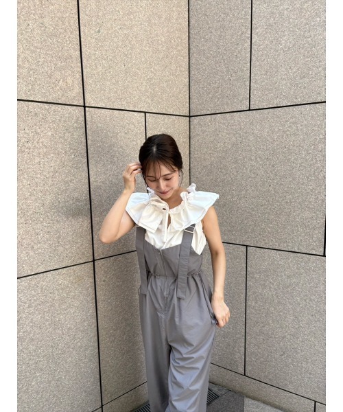 Day and Grade(デイアンドグレイド)の「【RISAKOセレクト】ウエストドロストサロペット(サロペット/オーバーオール・レディース・ブラック/グレー・FREE)」の6枚目の写真