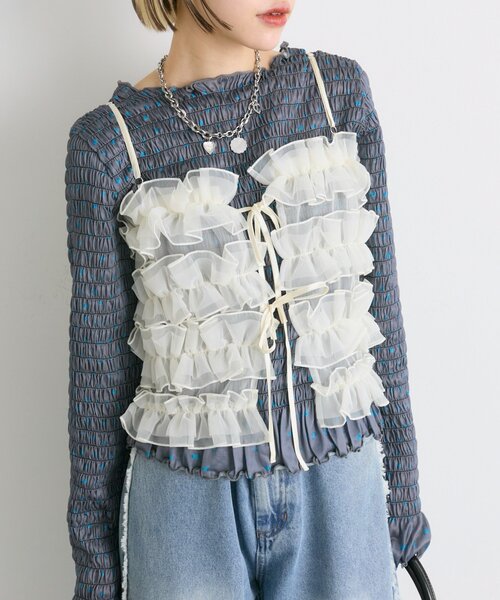 w closet（ダブルクローゼット）の「フリルビスチェキャミ（シャツ/ブラウス・レディース・レッド/アイボリー/グリーン・FREE）」の8枚目の写真