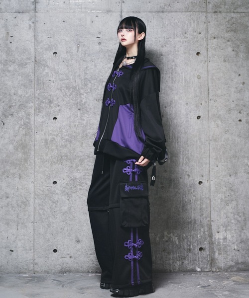 セール】チャイナボタン付き配色セーラーZIPパーカー（パーカー