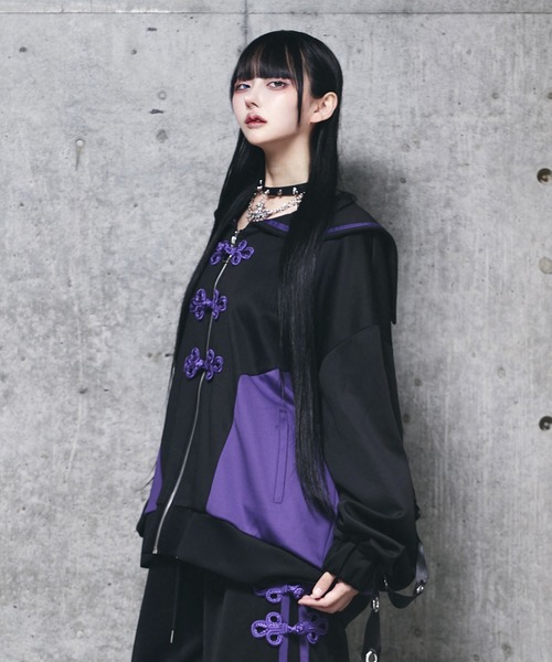 チャイナボタン付き配色セーラーZIPパーカー（パーカー）｜Amilige