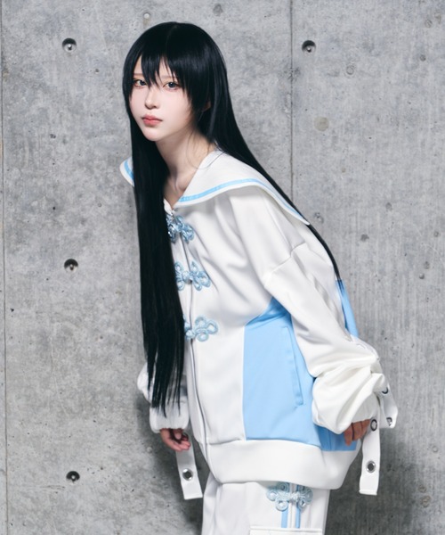 チャイナボタン付き配色セーラーZIPパーカー（パーカー）｜Amilige