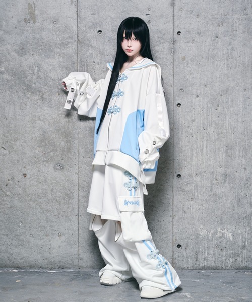 チャイナボタン付き配色セーラーZIPパーカー（パーカー）｜Amilige